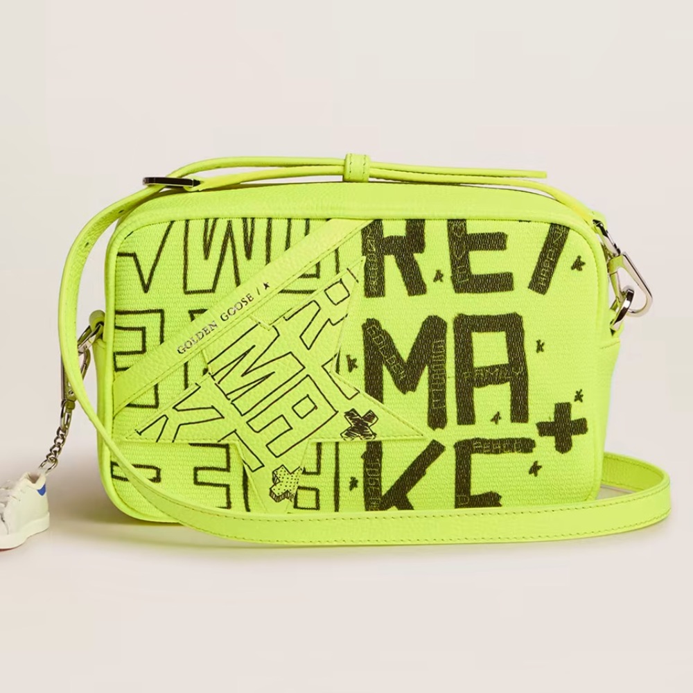 Fluorescent yellow Star Bag in canvas with Sneakers Maker print